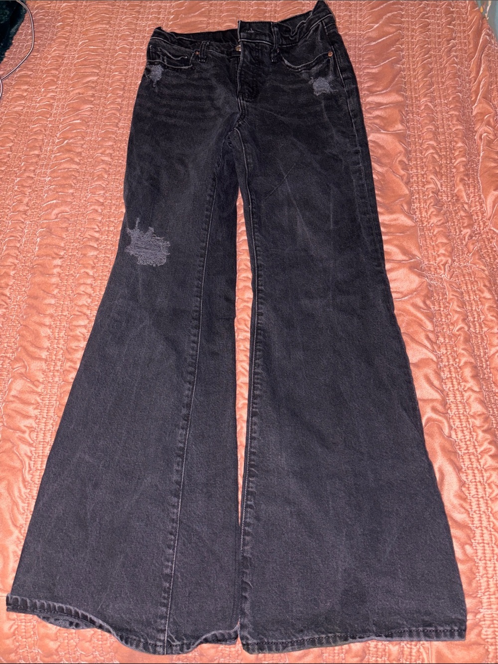 Express Black High-Rise Distressed Flared Women's Jeans